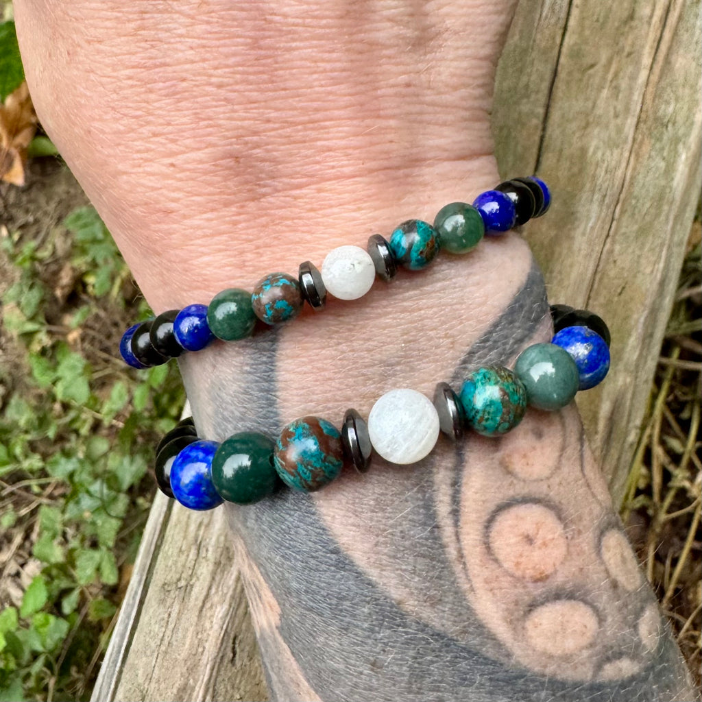 The Humble Virgo • Chrysocolla, Lapis, Moss Agate & Moonstone Zodiac Bracelet