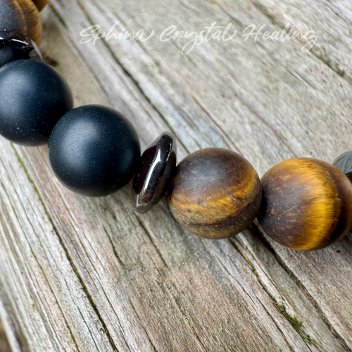 Battle Ropes • Tiger’s Eye, Black Onyx, Hematite & Lava Stone Strength Bracelet