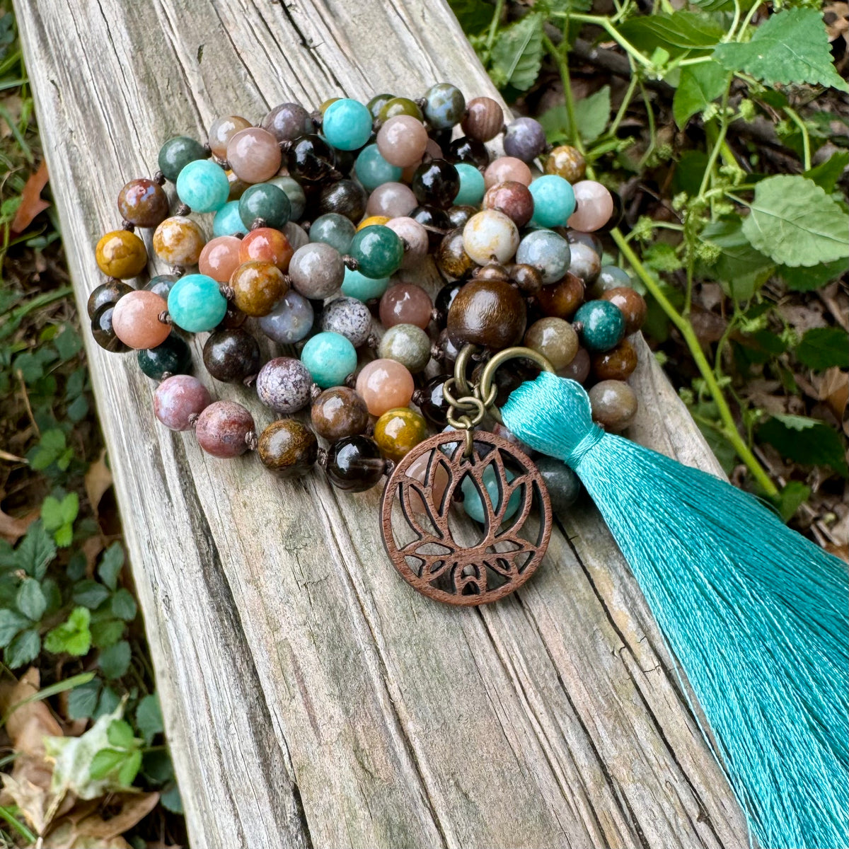 Chasing Butterflies • Amazonite, Peach Moonstone & Ocean Jasper Self Love Mala Necklace