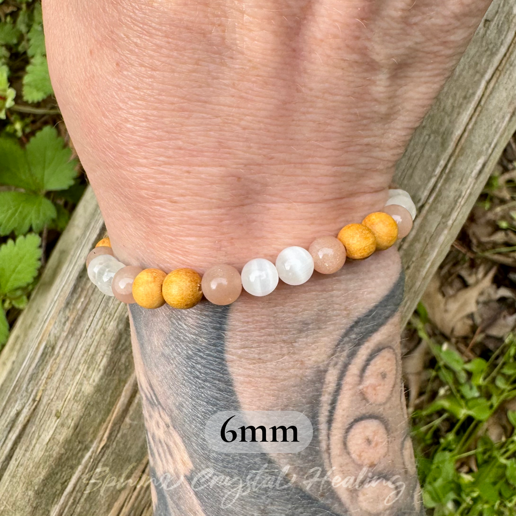 The White Witch • Selenite, Moonstone & Palo Santo Protection & Cleansing Bracelet