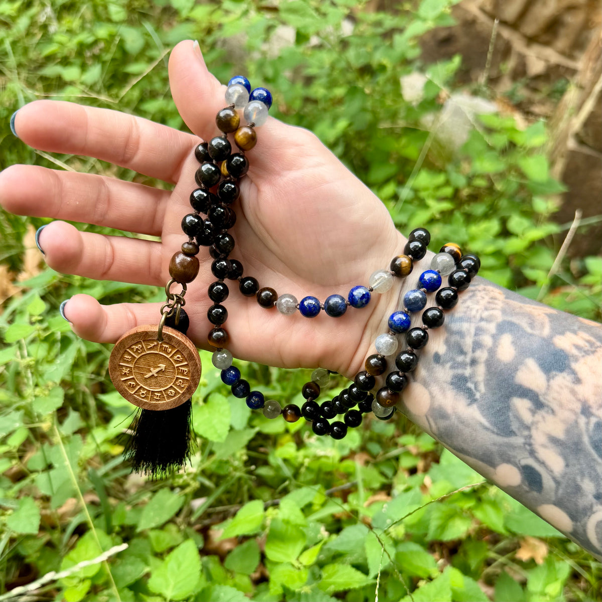 The Optimistic Sagittarius • Labradorite, Lapis & Tiger’s Eye Zodiac Mala Necklace