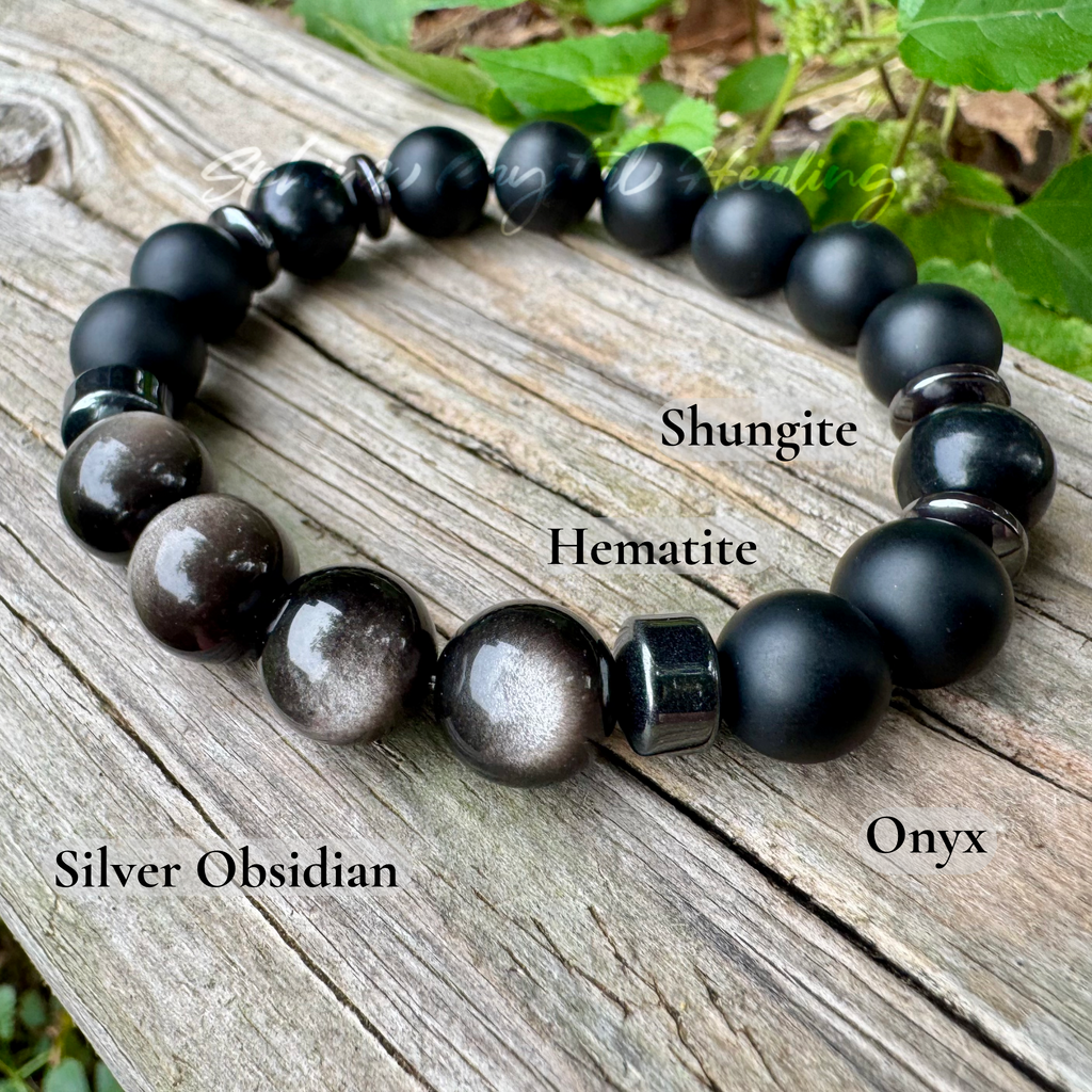 Divine Reflection • Shungite, Obsidian, Black Onyx & Hematite Spiritual Bracelet