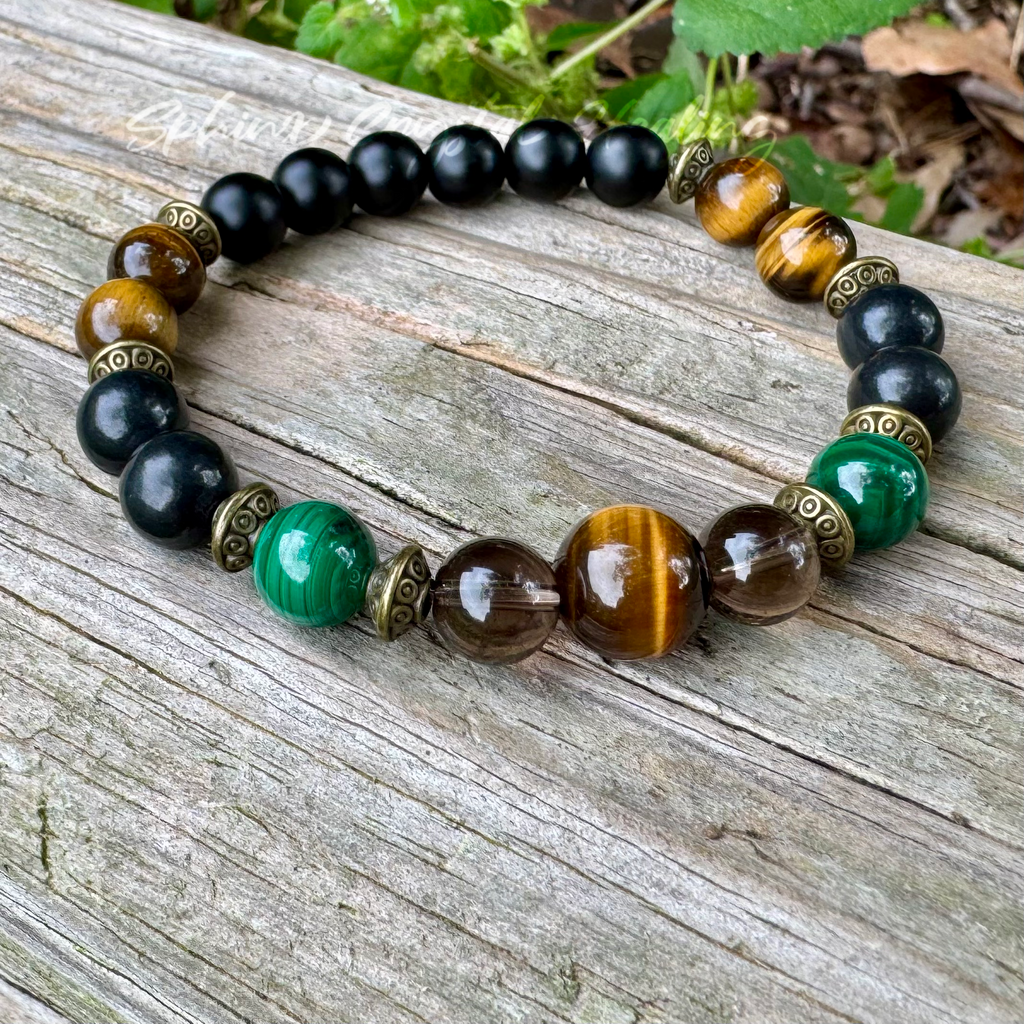 The Godfather • Malachite, Shungite, Tigers Eye & Black Onyx Strength & Protection Bracelet