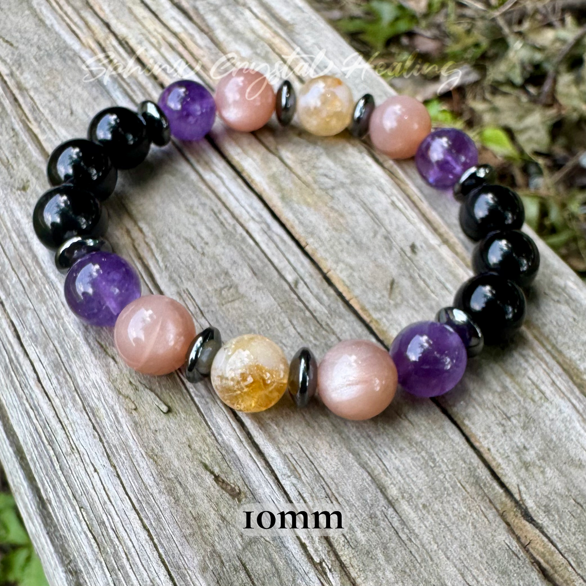 The Intuitive Cancer • Amethyst, Peach Moonstone & Black Tourmaline Zodiac Bracelet
