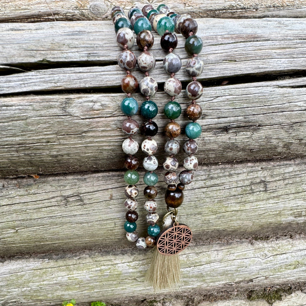 The Earth Living Totem • Jasper, Phlogopite & Moss Agate Mala Necklace