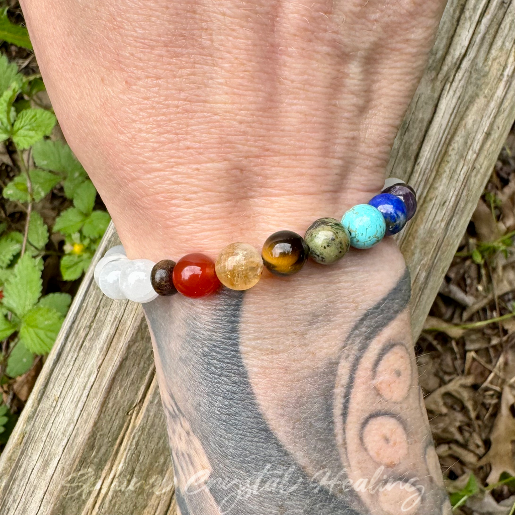 Chakra Alignment • Selenite, Bronzite & Seven Crystal Protection Bracelet
