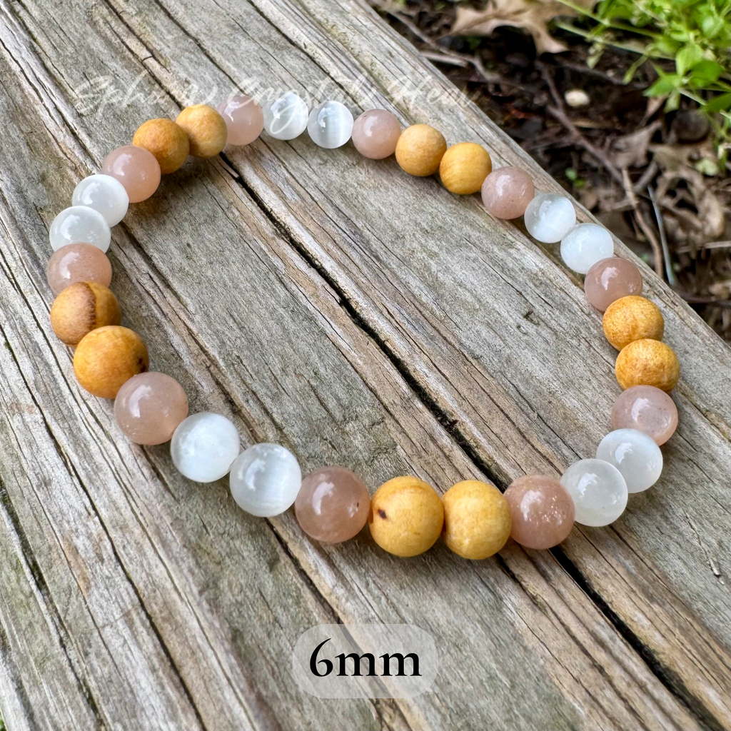 The White Witch • Selenite, Moonstone & Palo Santo Protection & Cleansing Bracelet
