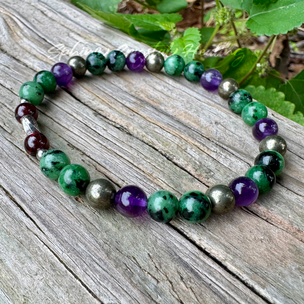 Below My Feet • Ruby Zoisite, Amethyst, Pyrite & Garnet Healing Crystal Bracelet