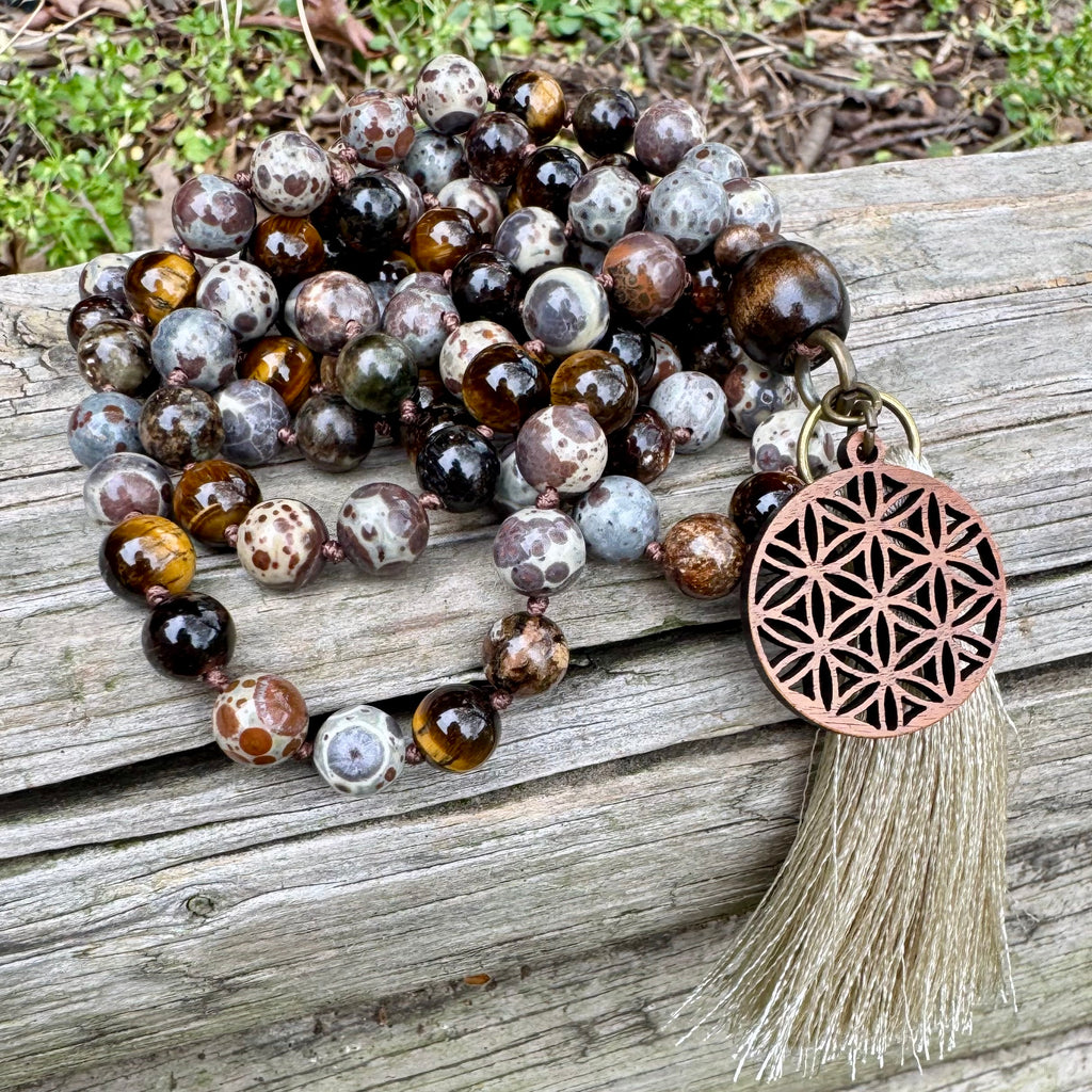 The Bark Skin Totem • Phlogopite, Jasper & Tiger’s Eye Grounding Mala Necklace