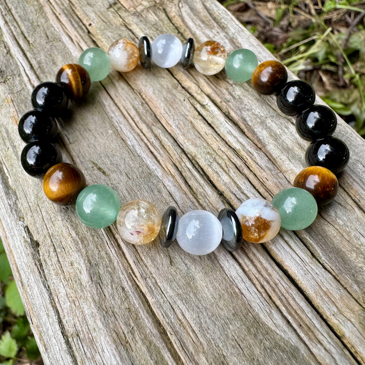 The Determined Taurus • Aventurine, Tiger’s Eye, Selenite & Citrine Zodiac Bracelet