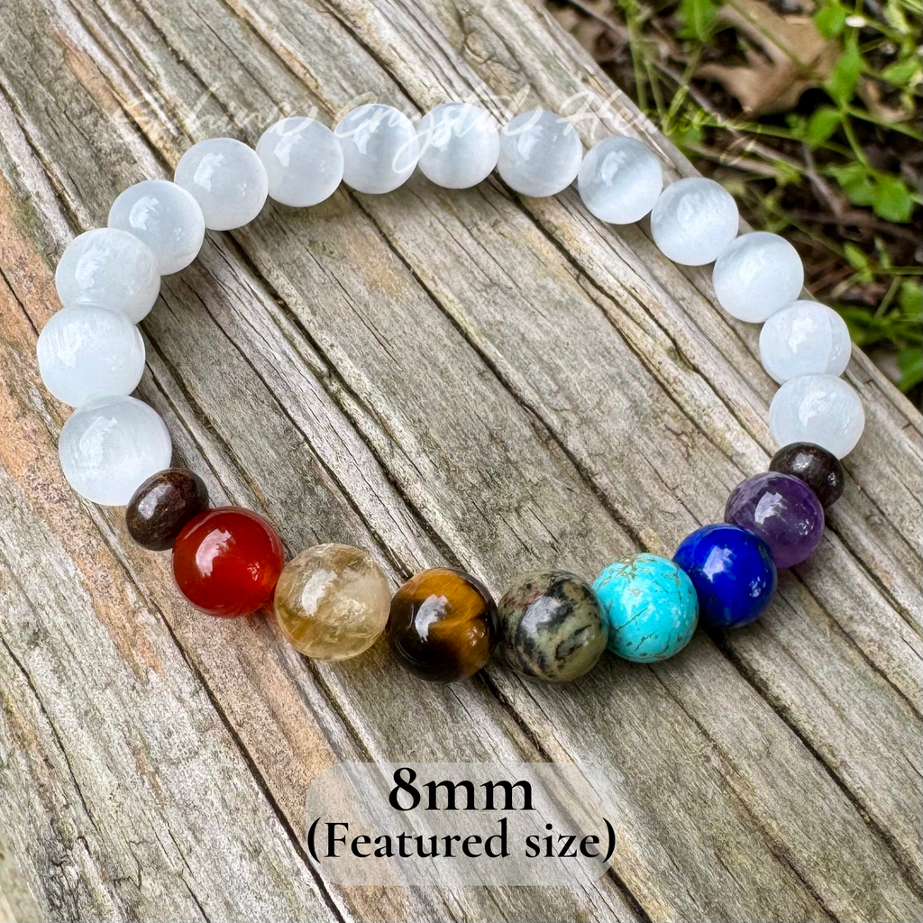 Chakra Alignment • Selenite, Bronzite & Seven Crystal Protection Bracelet
