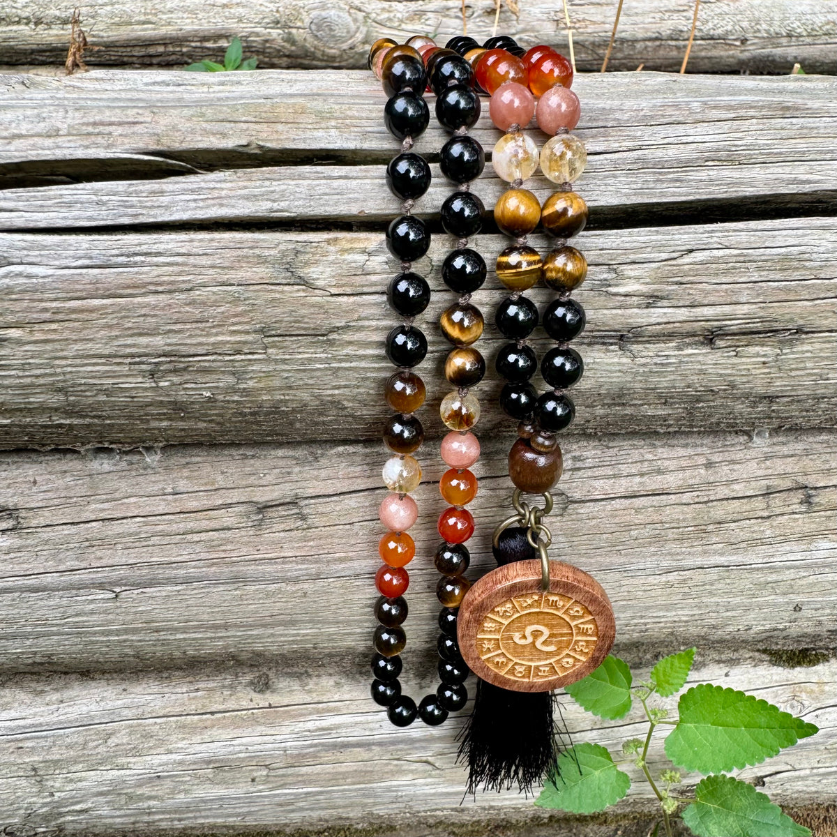 The Fearless Leo • Sunstone, Carnelian, Citrine & Tiger’s Eye Zodiac Mala Necklace