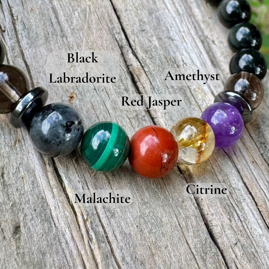 The Protector, Scorpio • Black Labradorite, Malachite & Obsidian Protection Bracelet