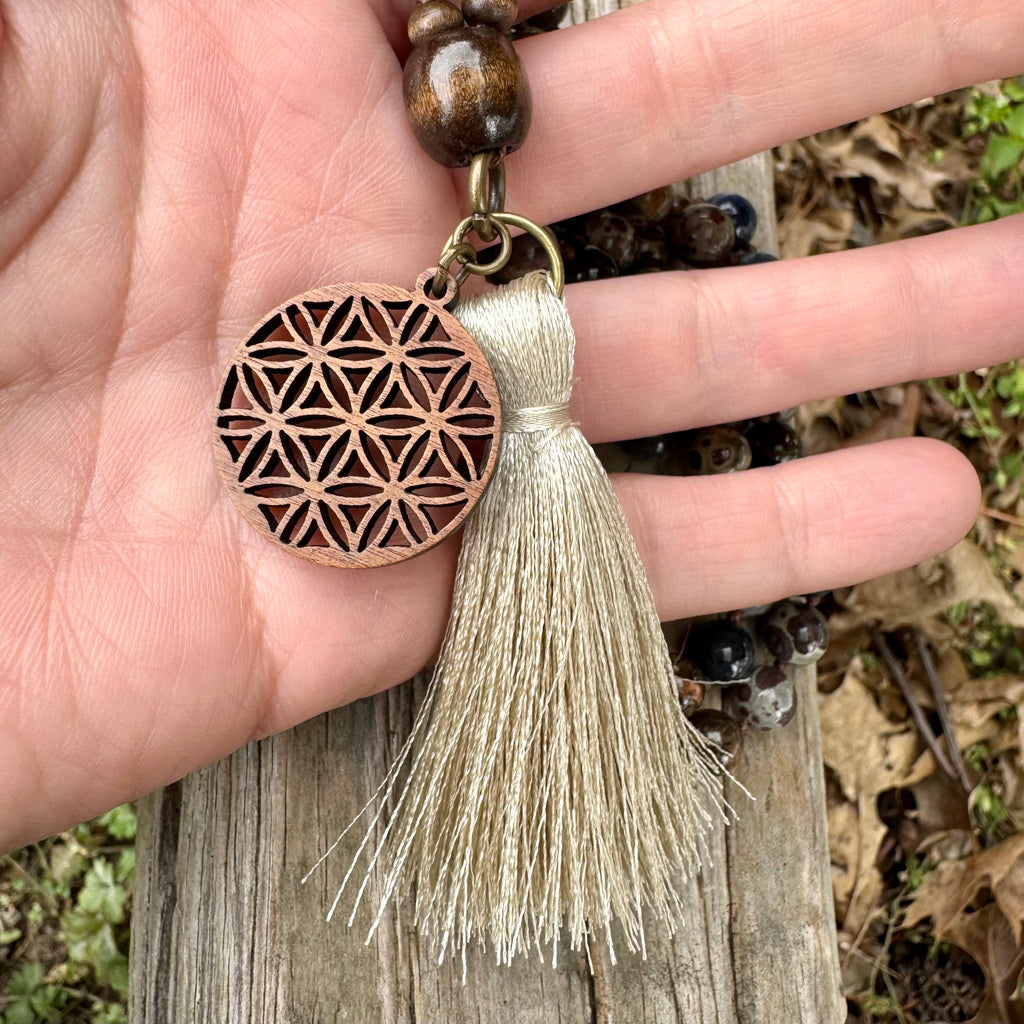 The Spirit Walker’s Totem • Jasper, Phlogopite & Dumortierite Mala Necklace