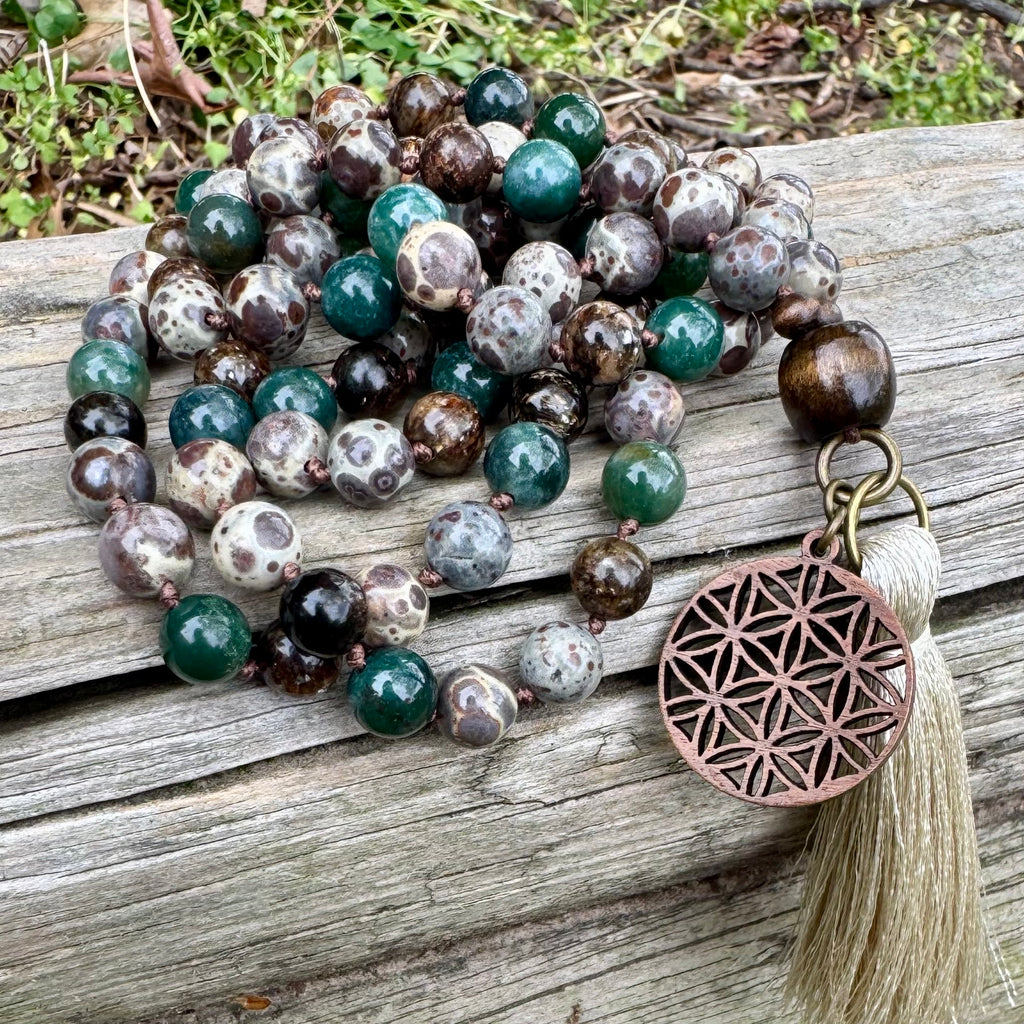The Earth Living Totem • Jasper, Phlogopite & Moss Agate Mala Necklace