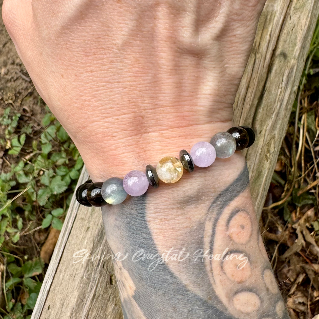 Libra Zodiac Crystal Bracelet • Energy Balance & Harmony • Labradorite, Citrine, Amethyst & Black Tourmaline