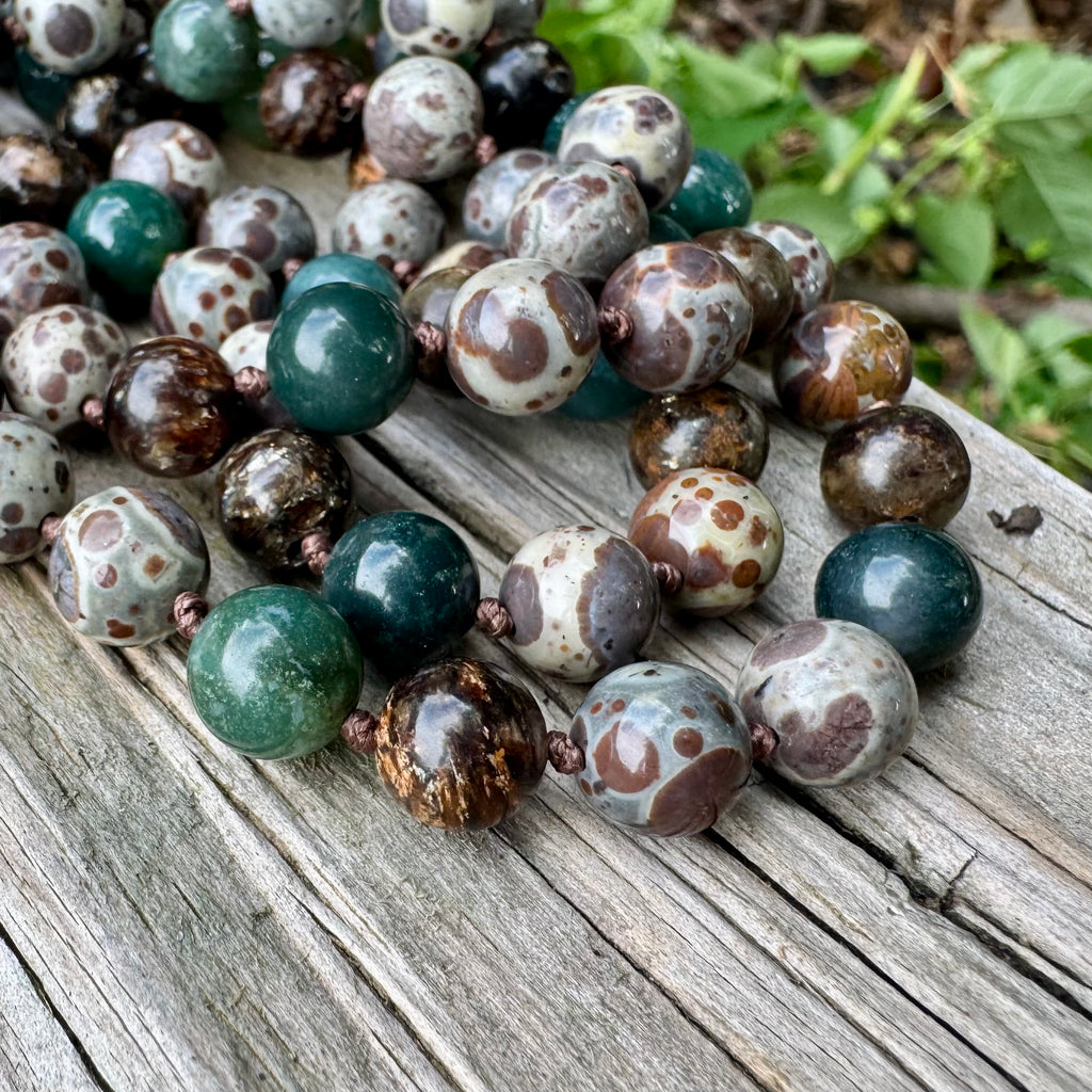 The Earth Living Totem • Jasper, Phlogopite & Moss Agate Mala Necklace