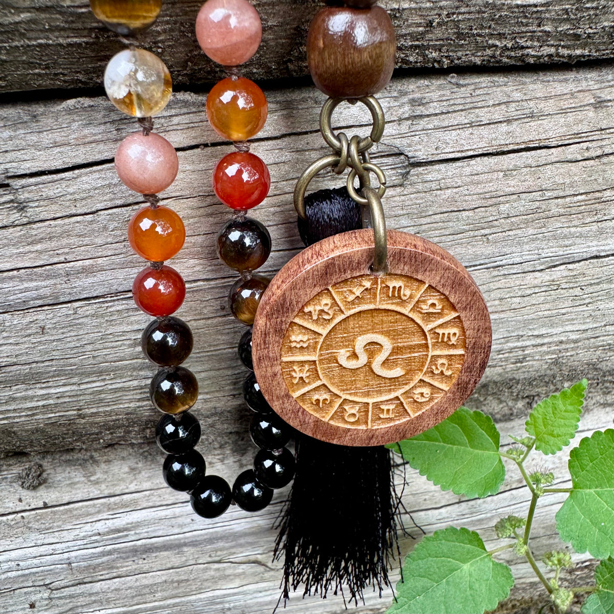 The Fearless Leo • Sunstone, Carnelian, Citrine & Tiger’s Eye Zodiac Mala Necklace