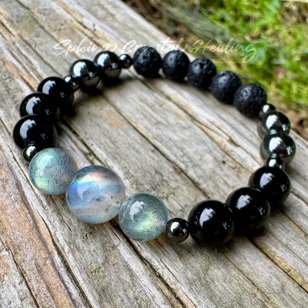 The Empath’s Raincoat • Labradorite, Black Tourmaline & Hematite Protection Bracelet