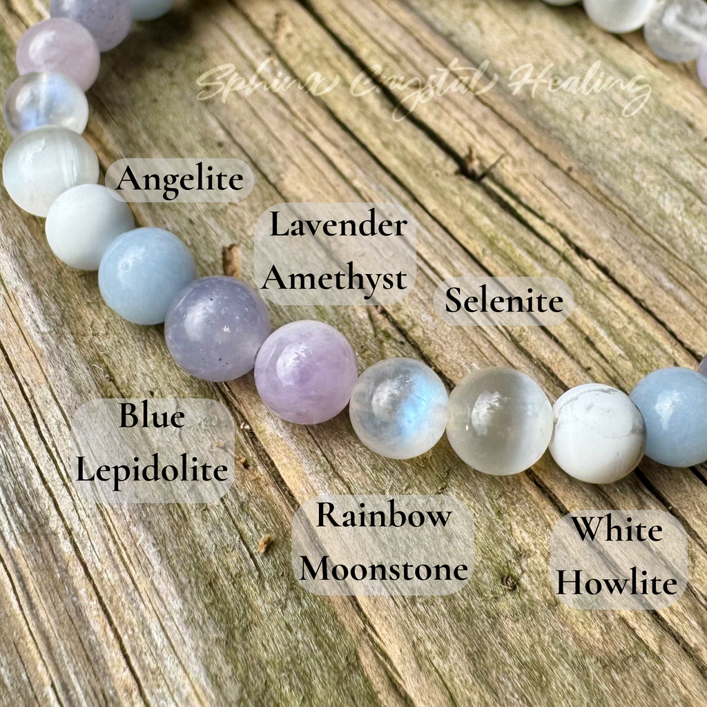 Lavender Dreams • Angelite, Lepidolite, Amethyst & Moonstone Calming Bracelet