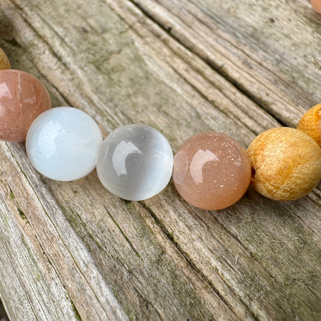 The White Witch • Selenite, Moonstone & Palo Santo Protection & Cleansing Bracelet