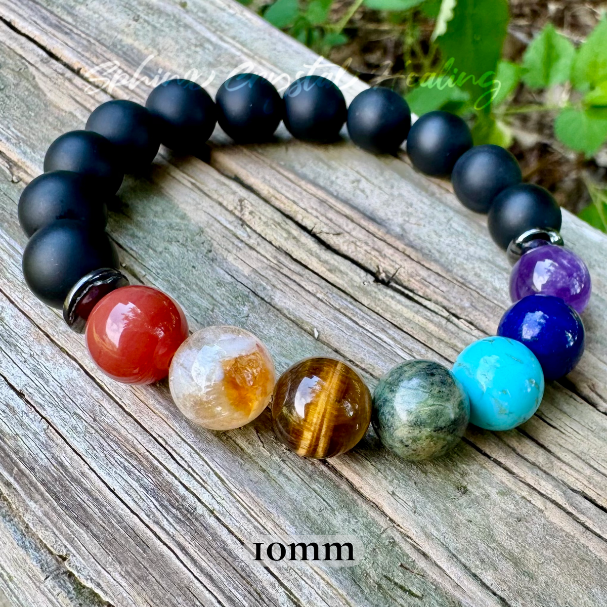 Chakra Protection & Grounding Bracelet • Black Onyx, Hematite & Seven Chakra Crystals