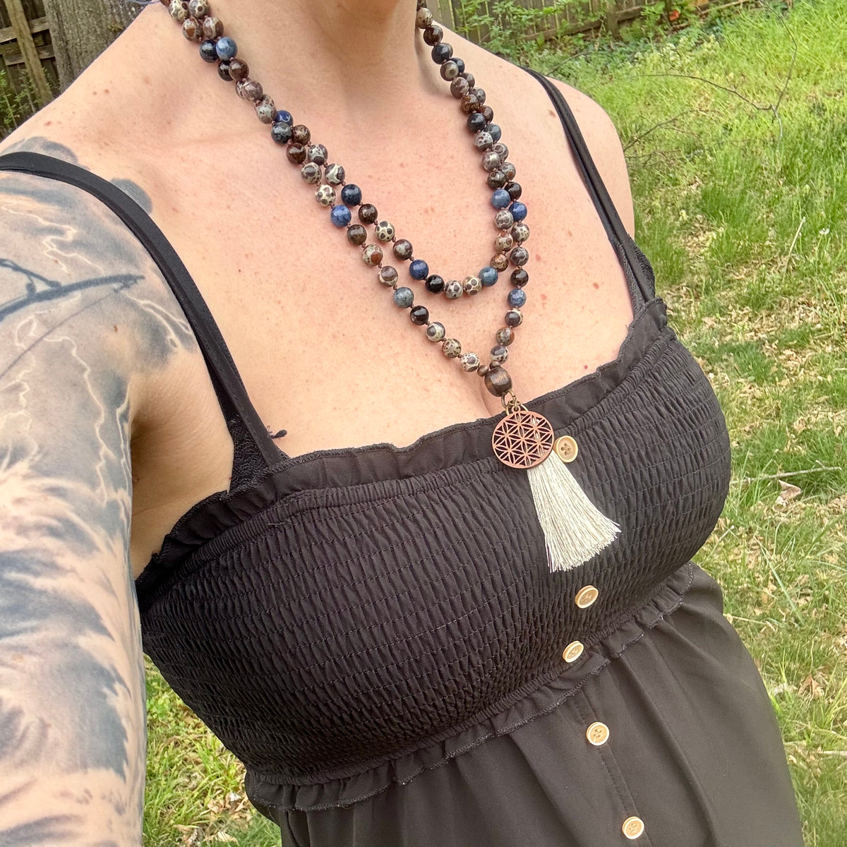The Spirit Walker’s Totem • Jasper, Phlogopite & Dumortierite Mala Necklace