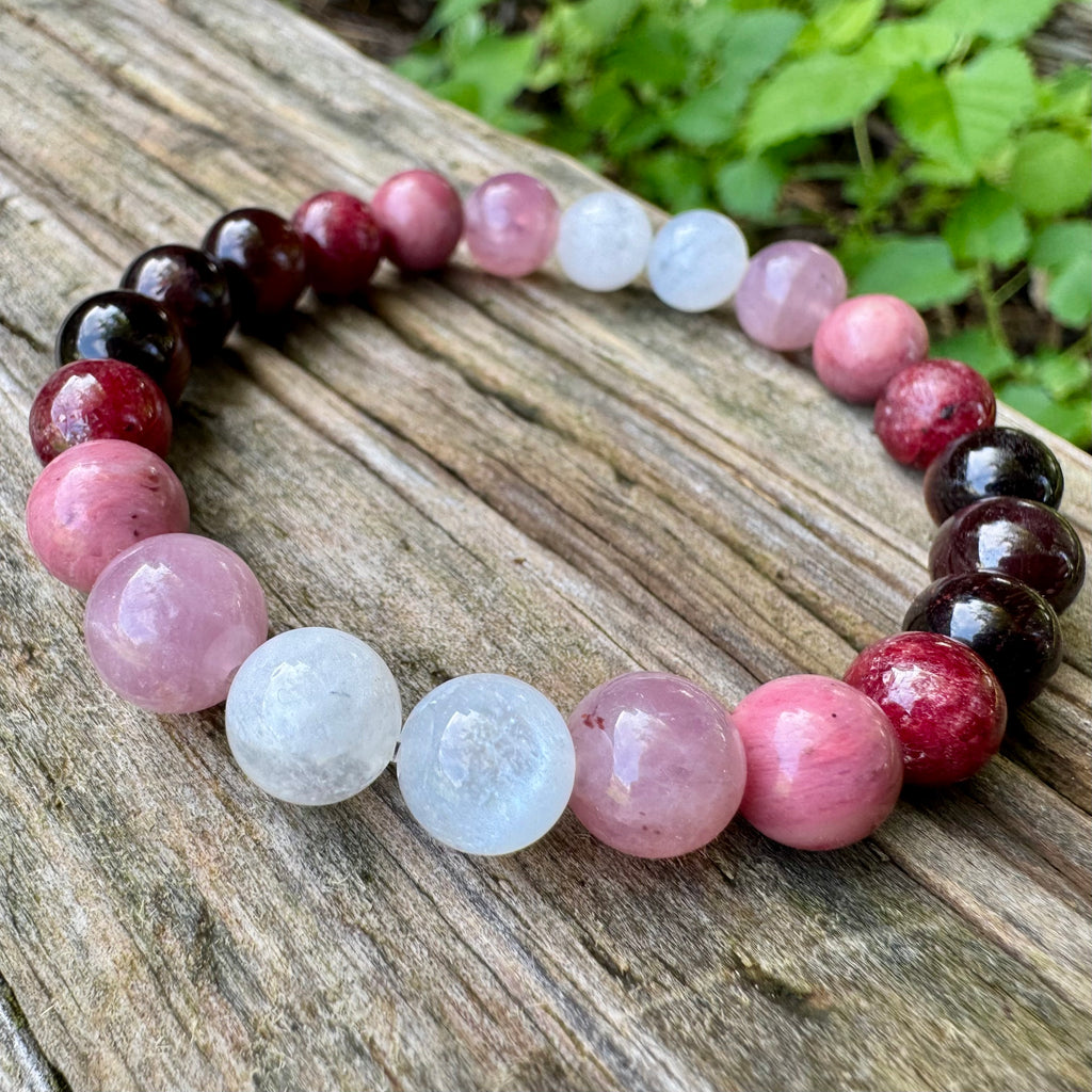 The Law of Attraction • Garnet, Ruby, Rose Quartz & Moonstone Manifest Love Bracelet