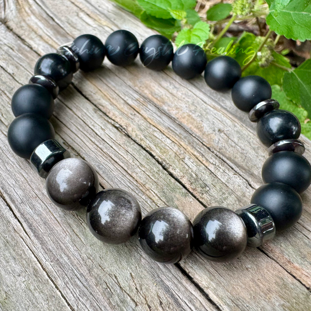 Divine Reflection • Shungite, Obsidian, Black Onyx & Hematite Spiritual Bracelet