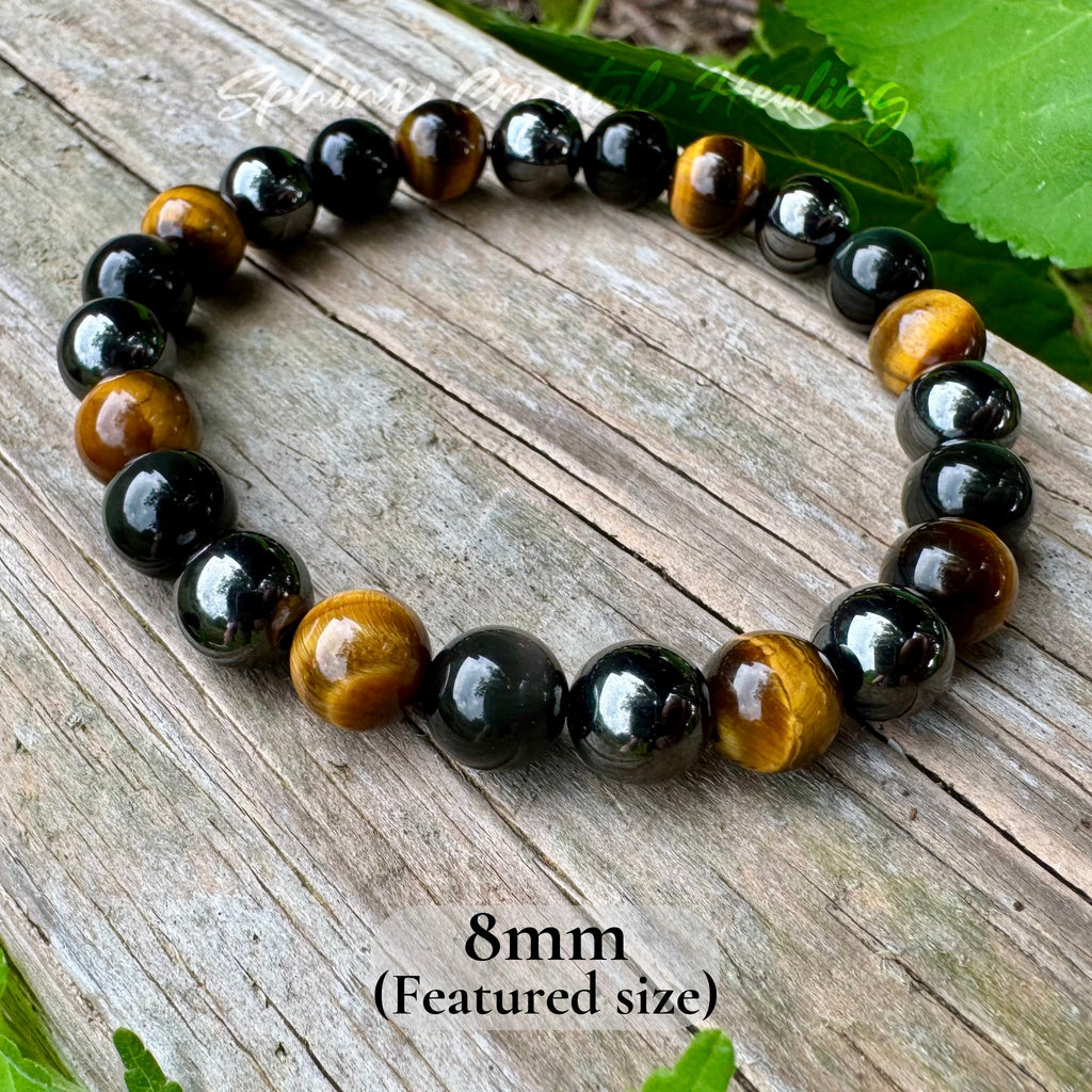 Triple Threat • Black Obsidian, Tiger’s Eye & Hematite Strength & Protection Bracelet