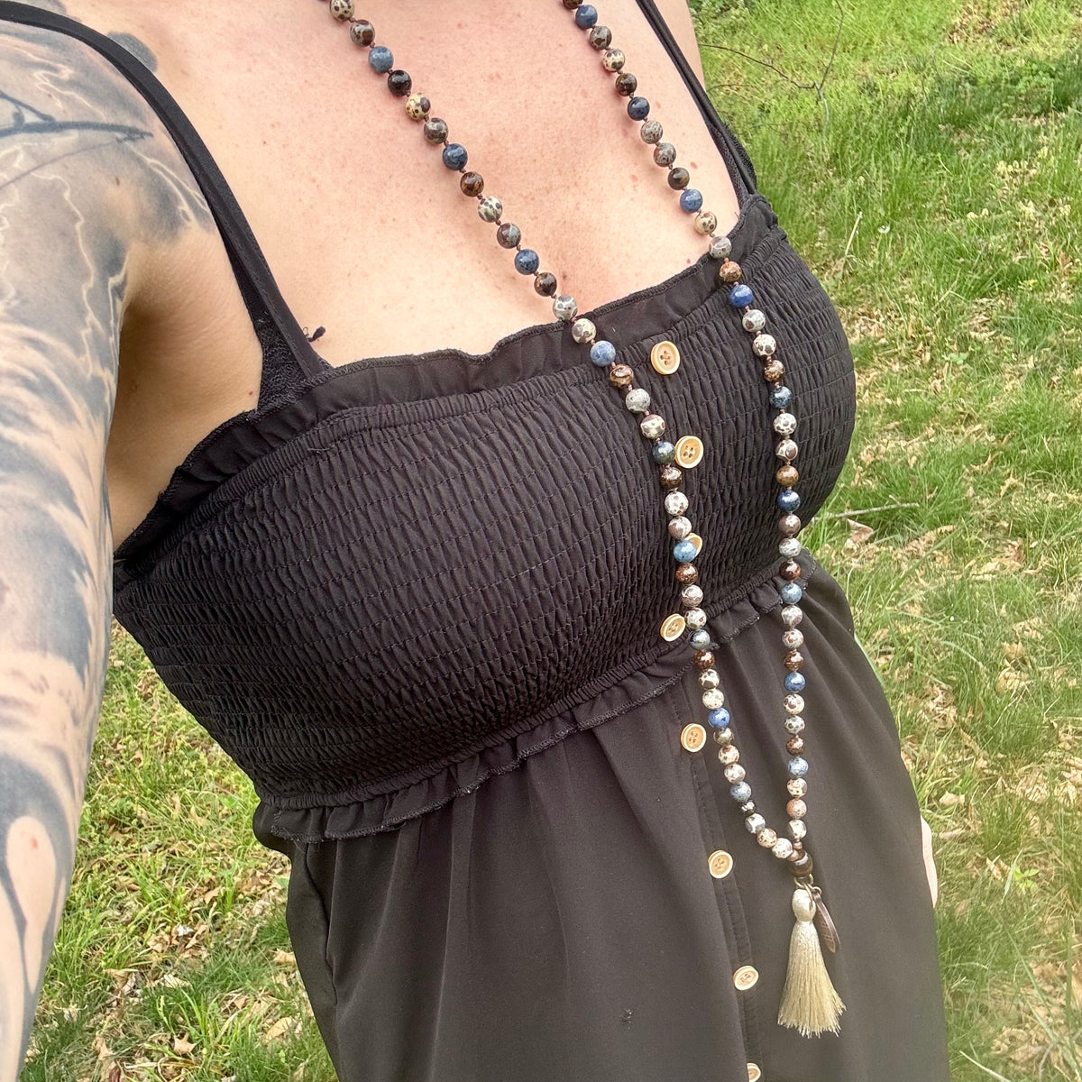 The Spirit Walker’s Totem • Jasper, Phlogopite & Dumortierite Mala Necklace