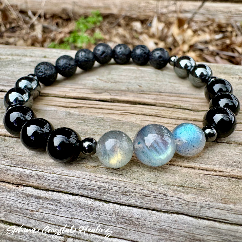The Empath’s Raincoat • Labradorite, Black Tourmaline & Hematite Protection Bracelet