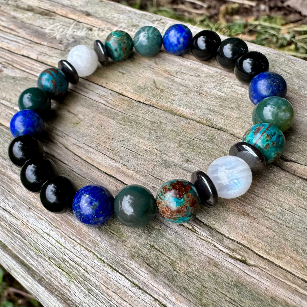 The Humble Virgo • Chrysocolla, Lapis, Moss Agate & Moonstone Zodiac Bracelet