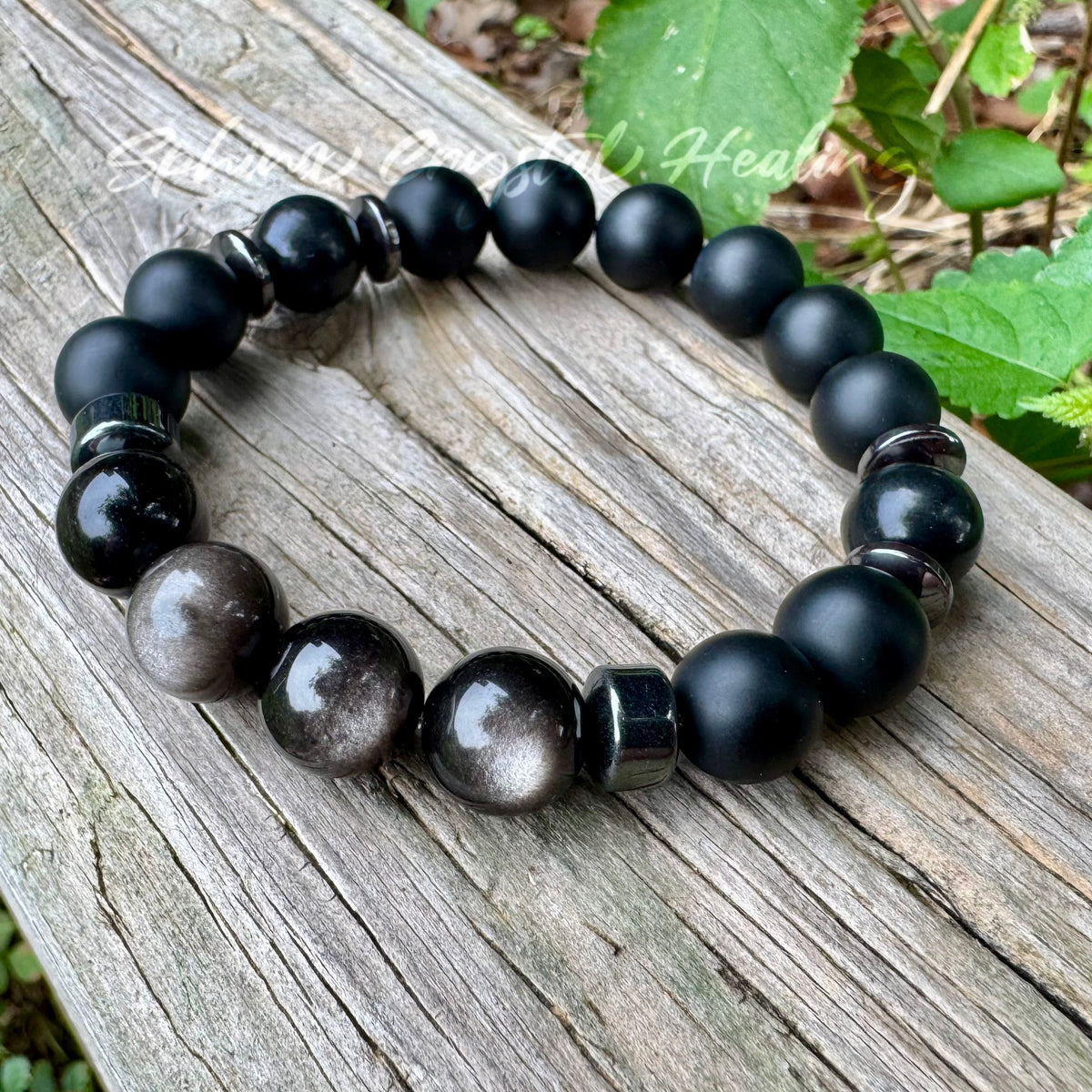 Divine Reflection • Shungite, Obsidian, Black Onyx & Hematite Spiritual Bracelet