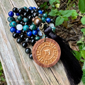 The Humble Virgo • Chrysocolla, Lapis, Moss Agate & Moonstone Virgo Mala Necklace