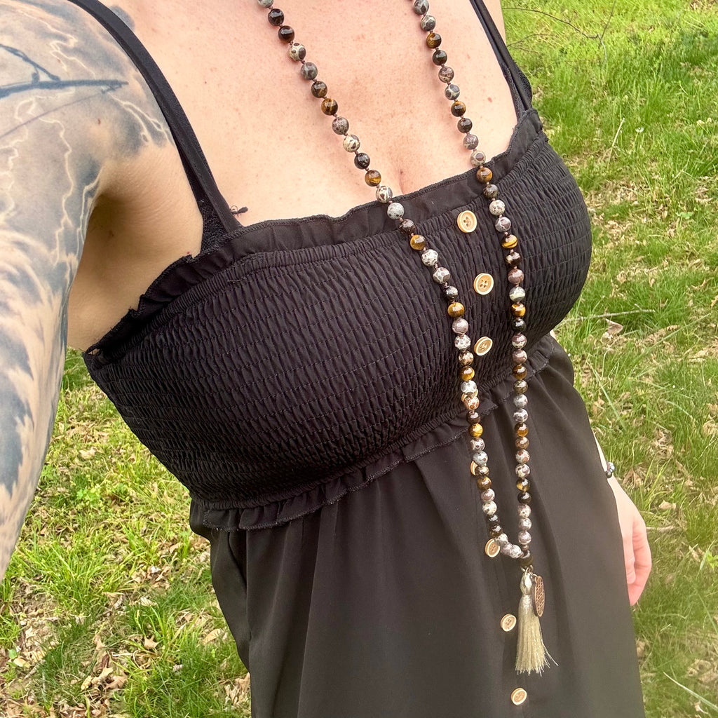 The Bark Skin Totem • Phlogopite, Jasper & Tiger’s Eye Grounding Mala Necklace