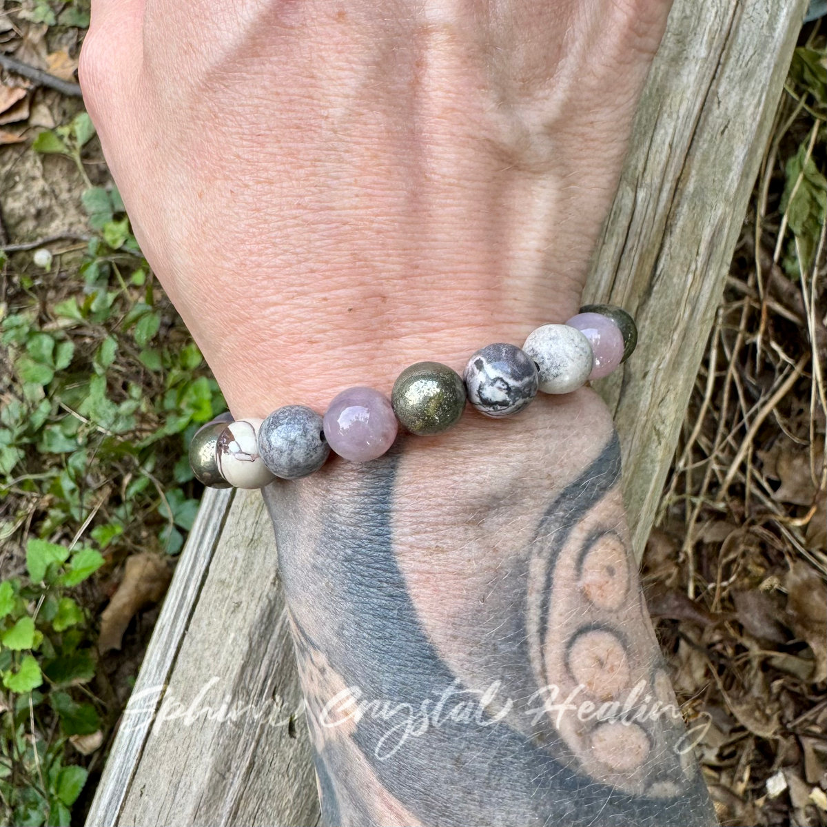 The Four Noble Truths • Porcelain Jasper, Rose Quartz & Pyrite Self-Love Bracelet