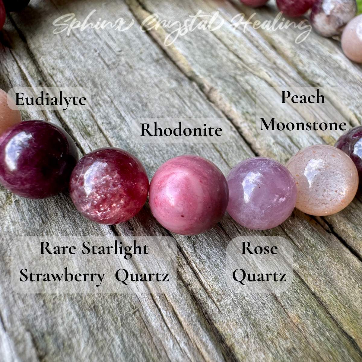 Strawberry Moon • Strawberry Quartz, Rose Quartz & Moonstone Self-Love Bracelet