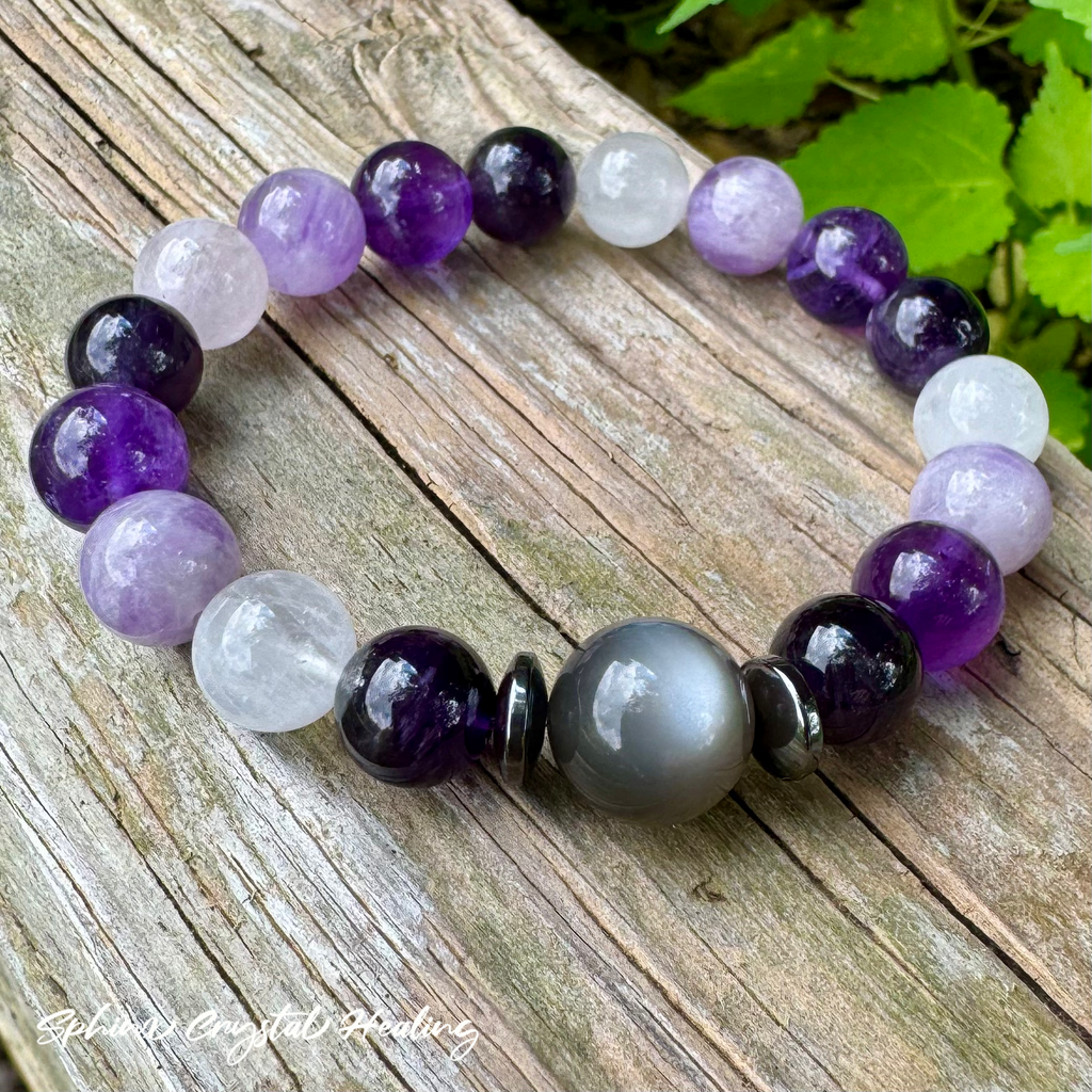 Lady of the Violet Flame • Amethyst, Black Moonstone & Hematite Intuition Bracelet