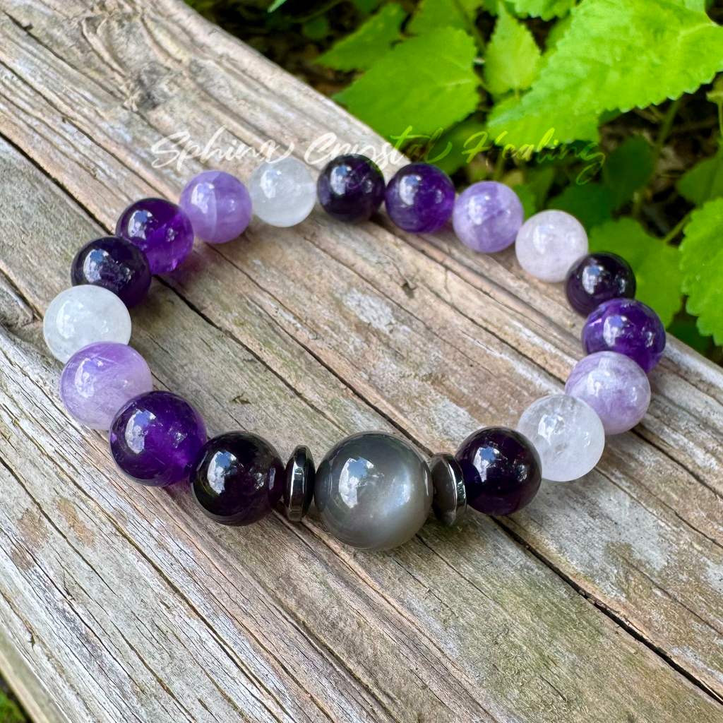 Lady of the Violet Flame • Amethyst, Black Moonstone & Hematite Intuition Bracelet