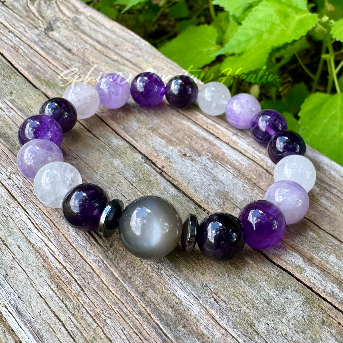 Lady of the Violet Flame • Amethyst, Black Moonstone & Hematite Intuition Bracelet