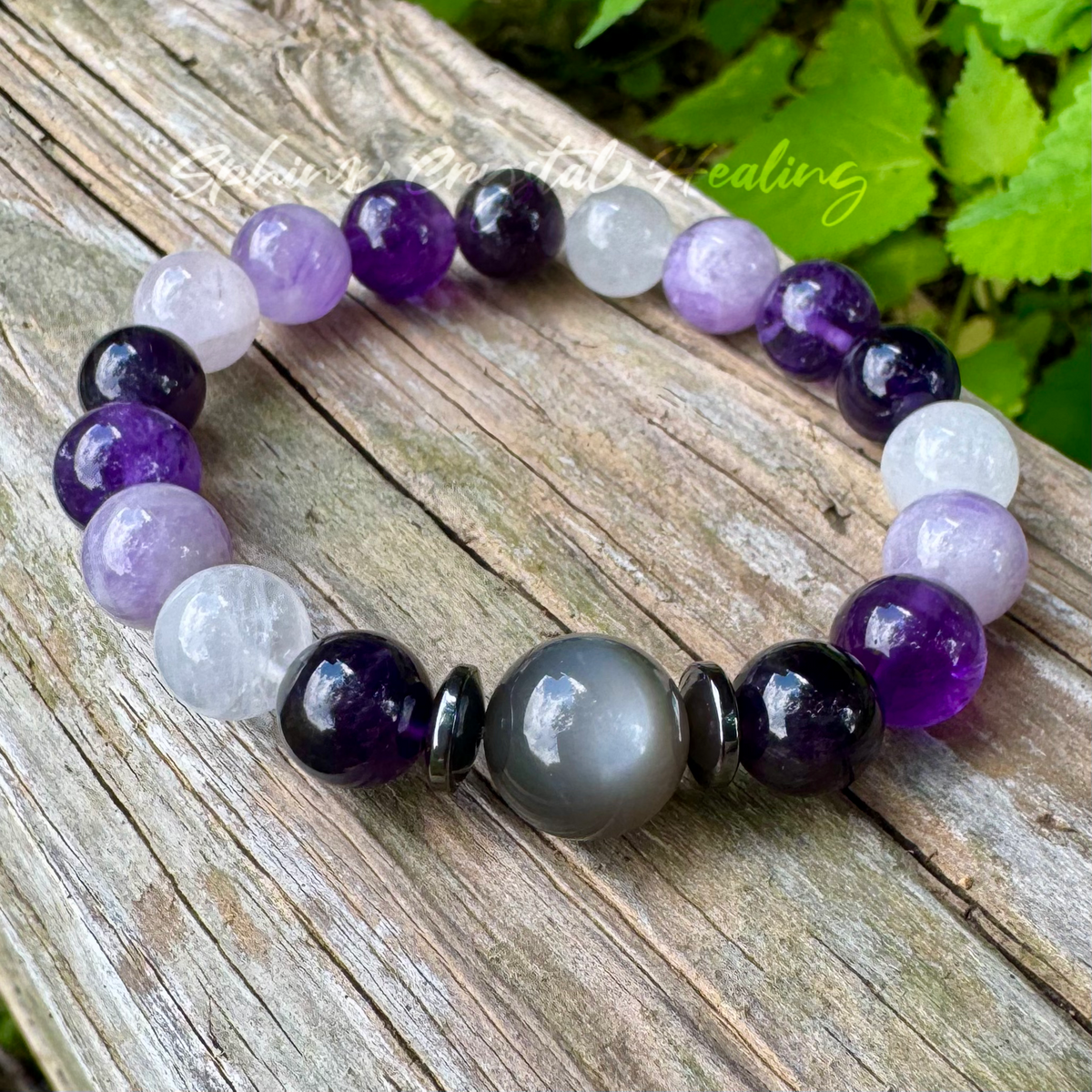 Lady of the Violet Flame • Amethyst, Black Moonstone & Hematite Intuition Bracelet