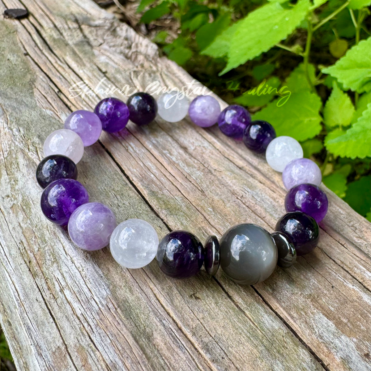 Lady of the Violet Flame • Amethyst, Black Moonstone & Hematite Intuition Bracelet