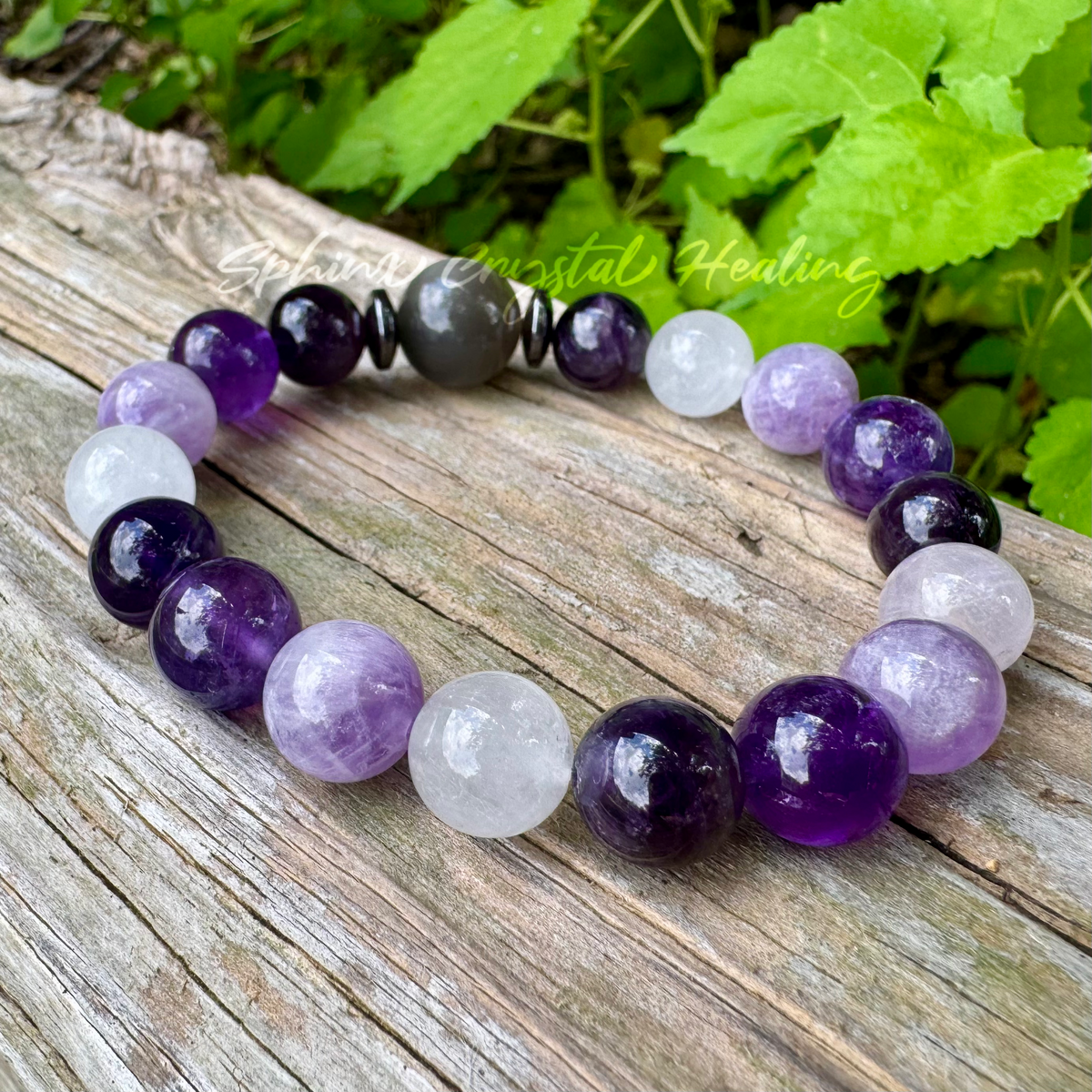 Lady of the Violet Flame • Amethyst, Black Moonstone & Hematite Intuition Bracelet