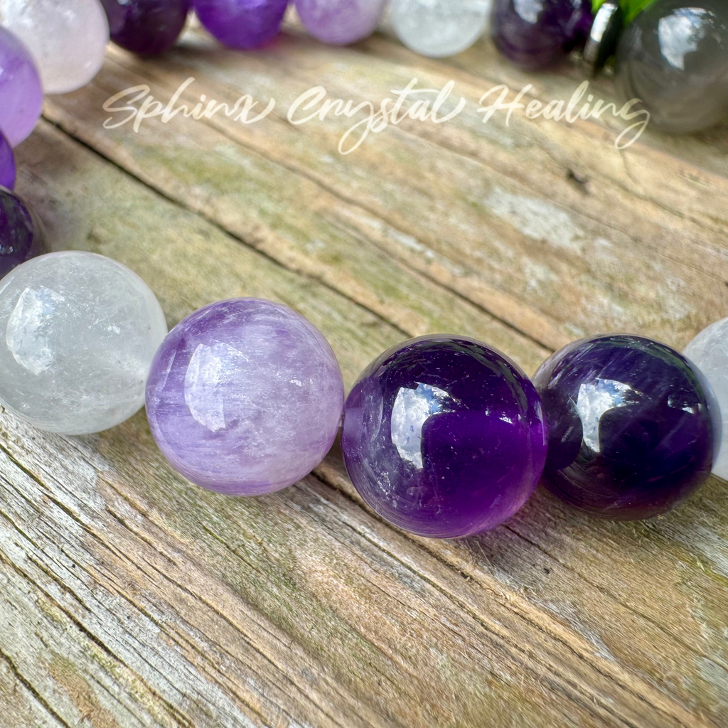 Lady of the Violet Flame • Amethyst, Black Moonstone & Hematite Intuition Bracelet