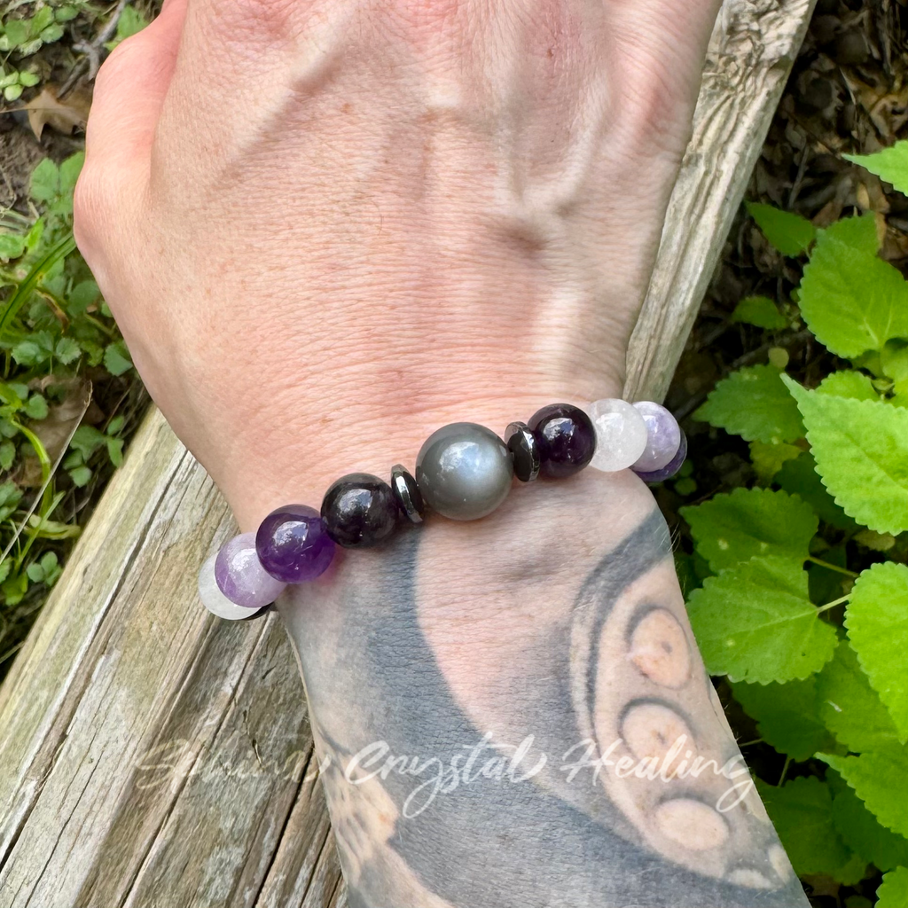 Lady of the Violet Flame • Amethyst, Black Moonstone & Hematite Intuition Bracelet
