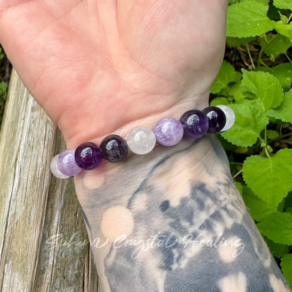 Lady of the Violet Flame • Amethyst, Black Moonstone & Hematite Intuition Bracelet