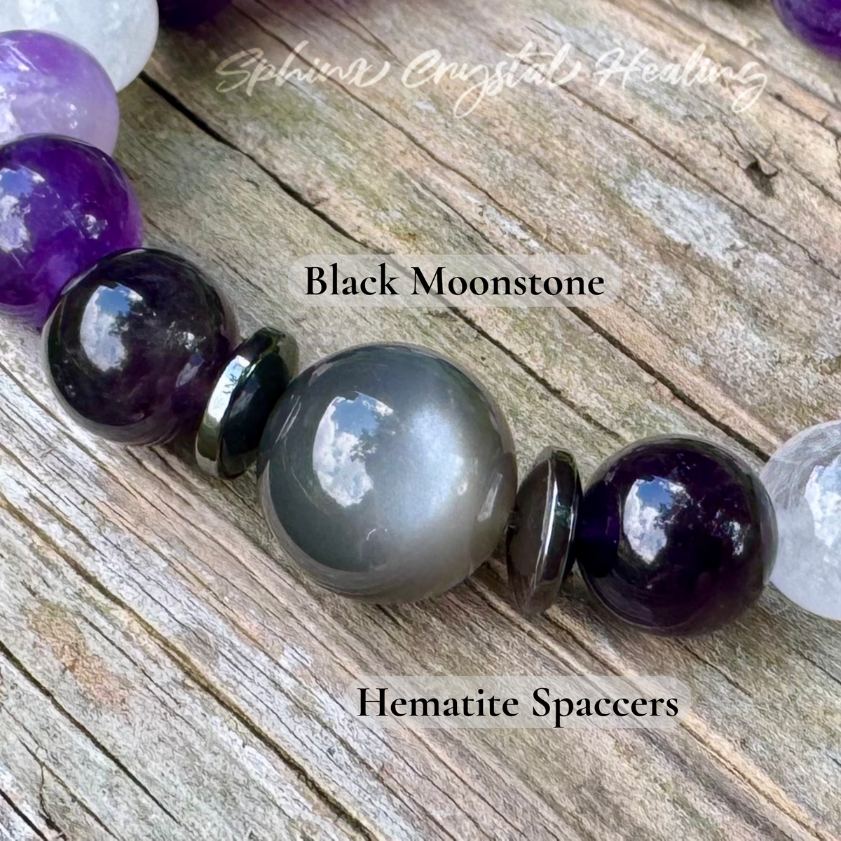 Lady of the Violet Flame • Amethyst, Black Moonstone & Hematite Intuition Bracelet