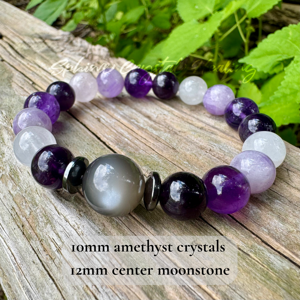 Lady of the Violet Flame • Amethyst, Black Moonstone & Hematite Intuition Bracelet