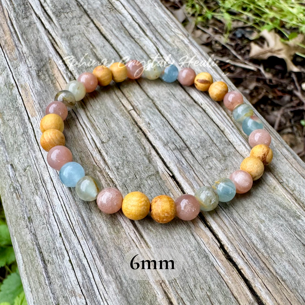 Goddess of the Ancient Sea • Lemurian Aquatine Calcite, Moonstone & Palo Santo Intuition Bracelet